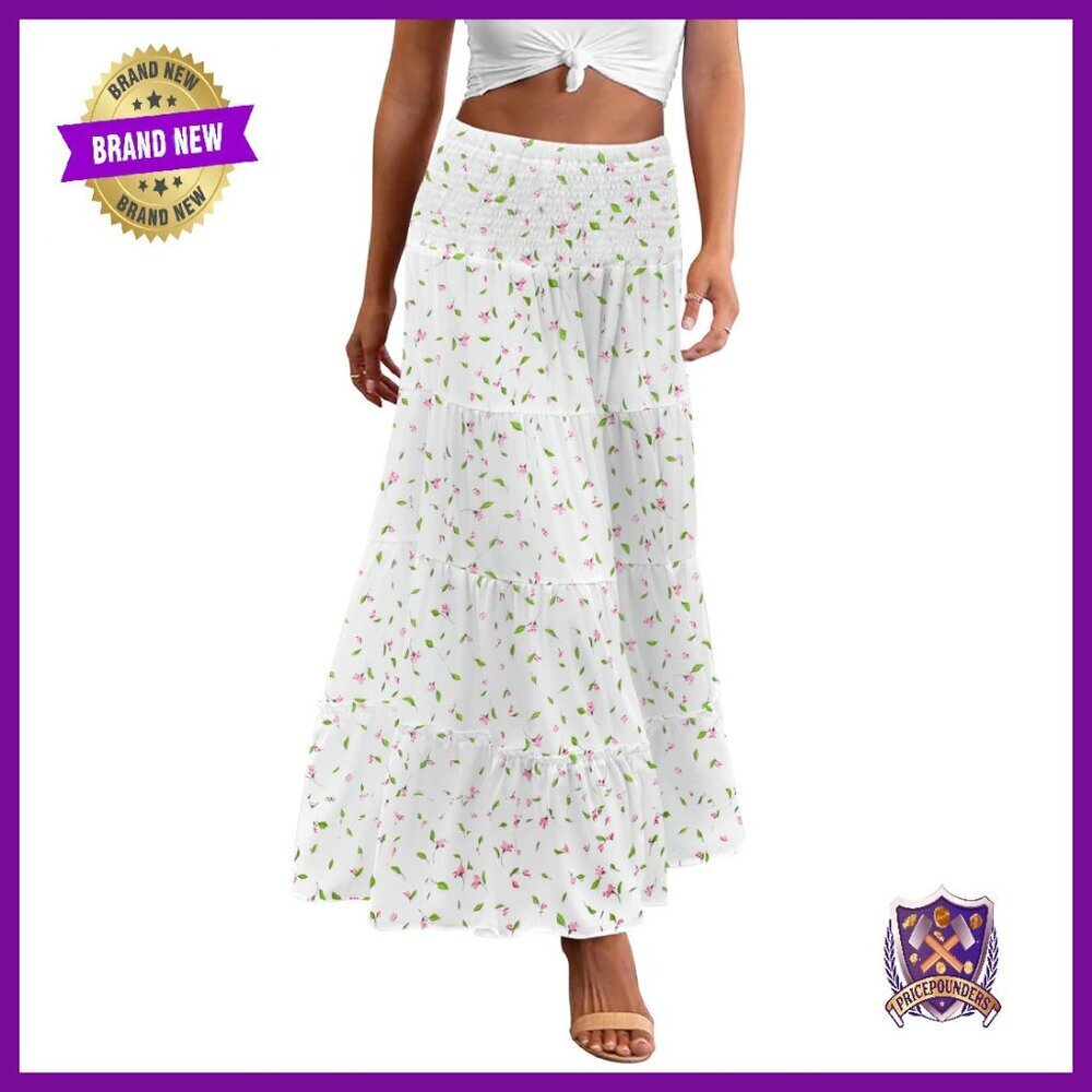 Women's Long Maxi Skirt Tiered Elastic High Waist Boho A-Line Midi Dress
